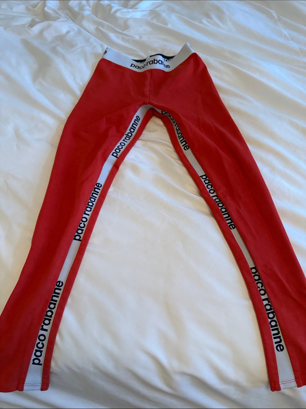 Paco Rabanne Red Leggings with White Logo Tape